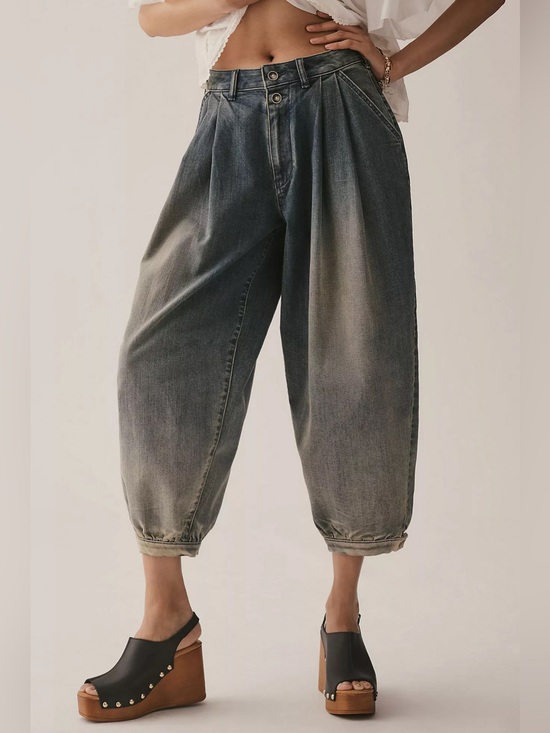 Pilcro Denim - Pilcro Anthropologie High Rise Balloon Leg Pleated Denim medium wash